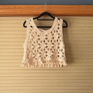 Cream Crochet Sleeveless Top
